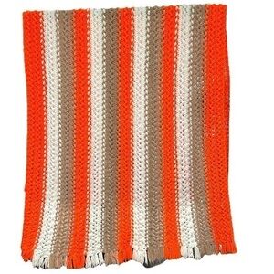 Vintage 70’s Afghan 80” x 45” striped design orange, crème &‎ light brown (1376)